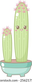 Cute Cactus in Blue Pot. Simple House Plant Cacti Illustration.