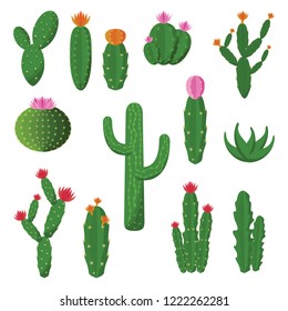 Cute Cactus Cacti Plant Flat Design Illustration Set