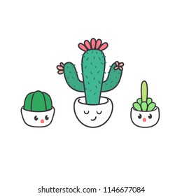 Cute cactus cartoon character design vector illustration