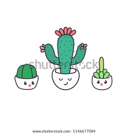 Cute cactus cartoon character design vector illustration