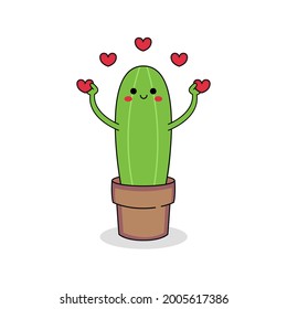 Cute cactus cartoon character spreading love