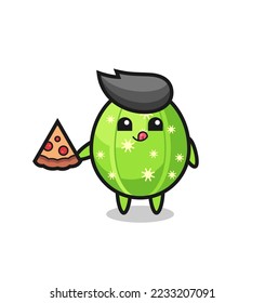cute cactus cartoon eating pizza , cute style design for t shirt, sticker, logo element