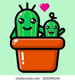 cute cactus cartoon illustration vector graphic