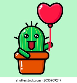 cute cactus cartoon illustration vector graphic