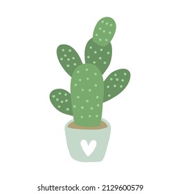 Cute cactus cartoon succulent cacti illustration. Home plant hand drawn vector design element