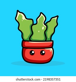 Cute cactus cartoon vector icon illustration. Animal Nature Icon Concept. Isolated Premium Vector. Flat Cartoon Style