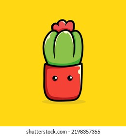 Cute cactus cartoon vector icon illustration. Animal Nature Icon Concept. Isolated Premium Vector. Flat Cartoon Style