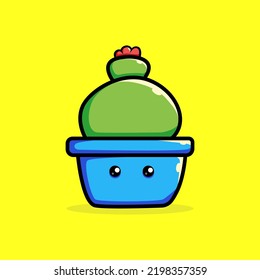 Cute cactus cartoon vector icon illustration. Animal Nature Icon Concept. Isolated Premium Vector. Flat Cartoon Style