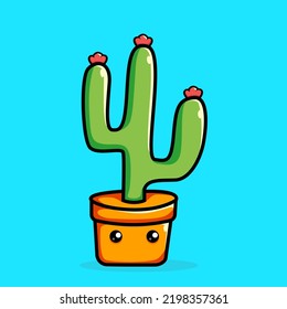 Cute cactus cartoon vector icon illustration. Animal Nature Icon Concept. Isolated Premium Vector. Flat Cartoon Style