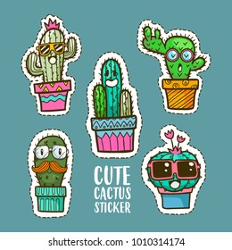 Cute Cactus Cartoon Vector Sticker, Cactus Sticker, Cute Cactus, Succulent Sticker 