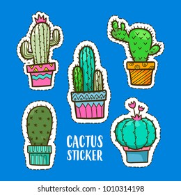 cute cactus cartoon vector sticker, cactus sticker, cute cactus, succulent sticker 