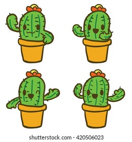 Cute cactus cartoons in pot 