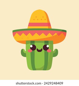 Cute cactus celebrating cinco de mayo with mexican hat vector illustration