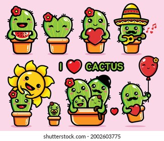 paquete de diseño de caracteres de cactus lindo