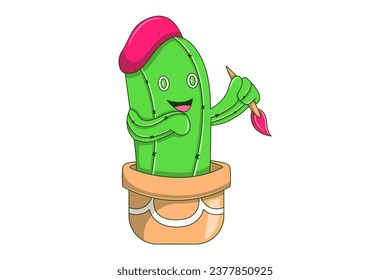 Cute Cactus Character Design Illustration