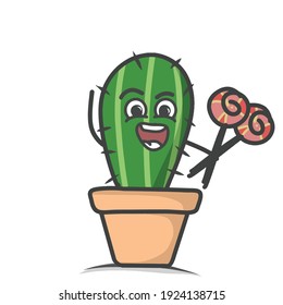 cute cactus character design vector template illustration