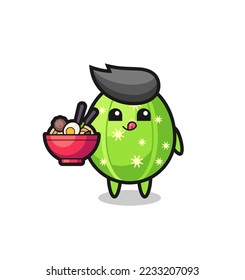 cute cactus character eating noodles , cute style design for t shirt, sticker, logo element