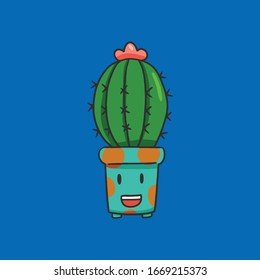 cute cactus character icon template colorful vector