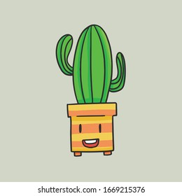 cute cactus character icon template colorful vector