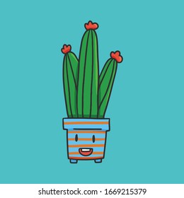 cute cactus character icon template colorful vector