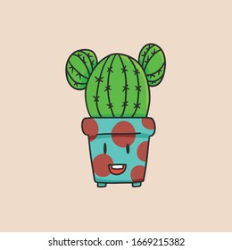 cute cactus character icon template colorful vector