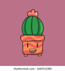 cute cactus character icon template colorful vector