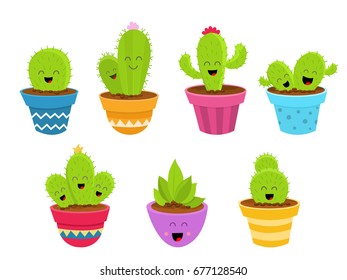 Cute Cactus Character Set