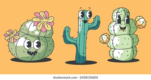 Cute cactus characters isolated set. Vector flat graphic design element concept illustration