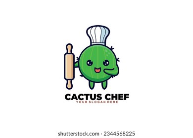cute cactus chef vector template logo design