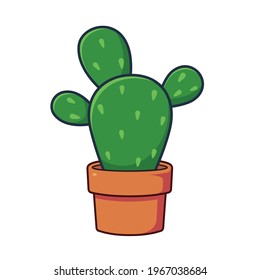 A cute cactus in a clay pot in vector flat illustration style. A succulent plant.