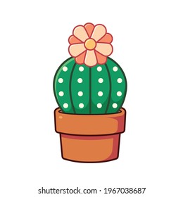 A cute cactus in a clay pot in vector flat illustration style. A succulent plant.