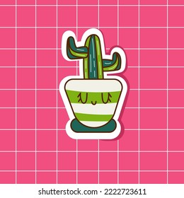 Cute cactus with closed eyes. Doodle vector illustration drawn by hand. Design for postcards, posters, T-shirts.