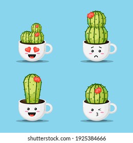 Cute cactus in a coffee cup pot