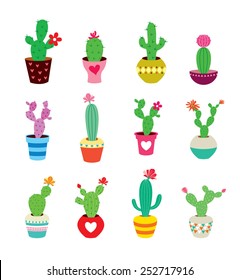 cute cactus collection vector illustration