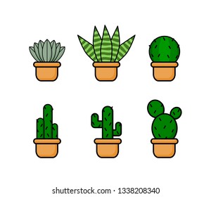 Cute Cactus Collections Set isolated on white background. vector illustration.