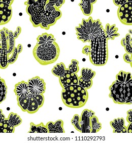 Cute cactus. Colorful seamless pattern.