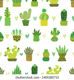 Cute cactus. Colorful seamless pattern. Vector seamless pattern. Can be used for wallpaper, textile, invitation card, wrapping, web page background.
