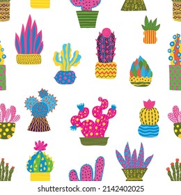 Cute cactus. Colorful vector
seamless pattern. Can be used in textile industry, paper, background, scrapbooking.
