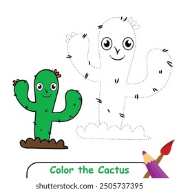 Lindo Cactus libro para colorear para niños. página para colorear para niños. Ilustración vectorial de cactus. para colorear, imprimir, juego, diseño