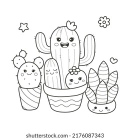 Ilustración de dibujo de la página Cute Cactus colorear