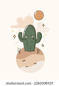 cute cactus desert Illlusration kawaii style