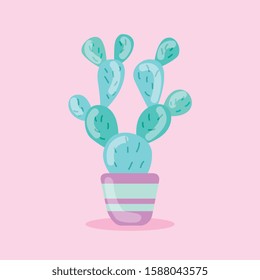 cute cactus design with flower pot over pink background. vector