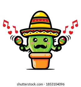 cute cactus design is playing maraca