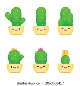 cute cactus design vector illustration with emotion