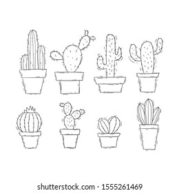 Cute cactus doodle set collection hand drawn style