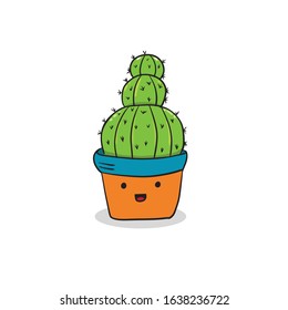 cute cactus doodle smile vector