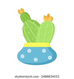 Cute cactus in a dot blue pot