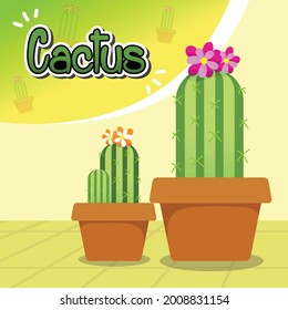 Cute cactus drawing cartoon vector