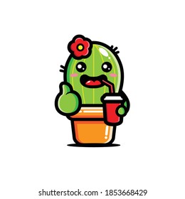 cute cactus is drinking out of thirst
