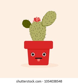 Cute cactus emoji icon line symbol. Isolated vector illustration of funny cactus sign concept for your web site mobile app logo UI design. Logo icon cactus with flowers. Flat vector design 